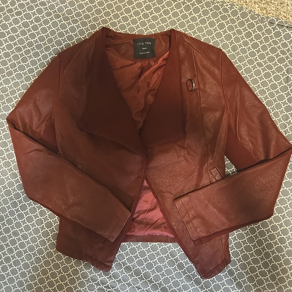 Love Tree Sz S Women’s Jacket Faux Leather & Faux Suede Red Wine Small